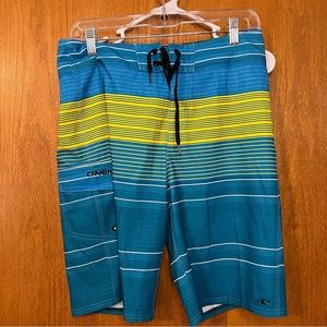 NEW O'NEILL‎ sz 28  blue yellow stripe GRENADA board shorts swim stretch
